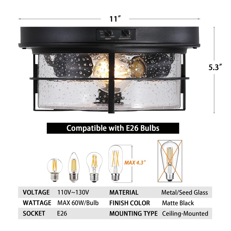 CALOKES Motion Sensor Outdoor Flush Mount Ceiling Light - Sleek