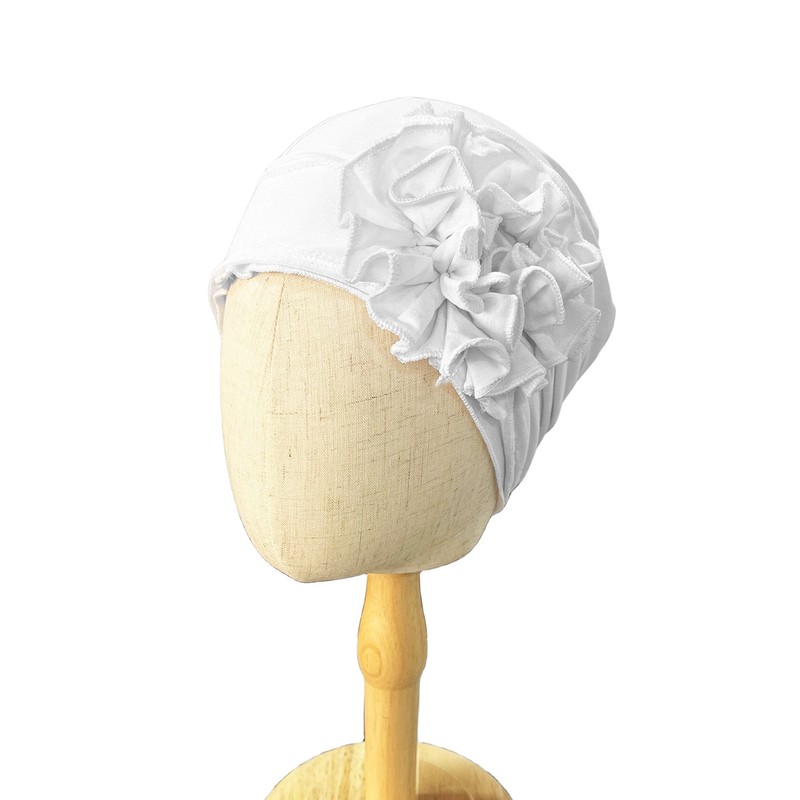Women Turban Flower Cap Balck White and Gray Pure Color