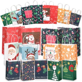36 Pcs Christmas Gift Bags Assorted Sizes Paper Bags Bulk Large Medium Small Gift Bags Christmas Assorted Sizes Set Holiday Bags for Gifts Wrapping Xmas(Cheerful Styles)