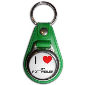 I Love My Rottweiler - Green Plastic Medallion Key Ring