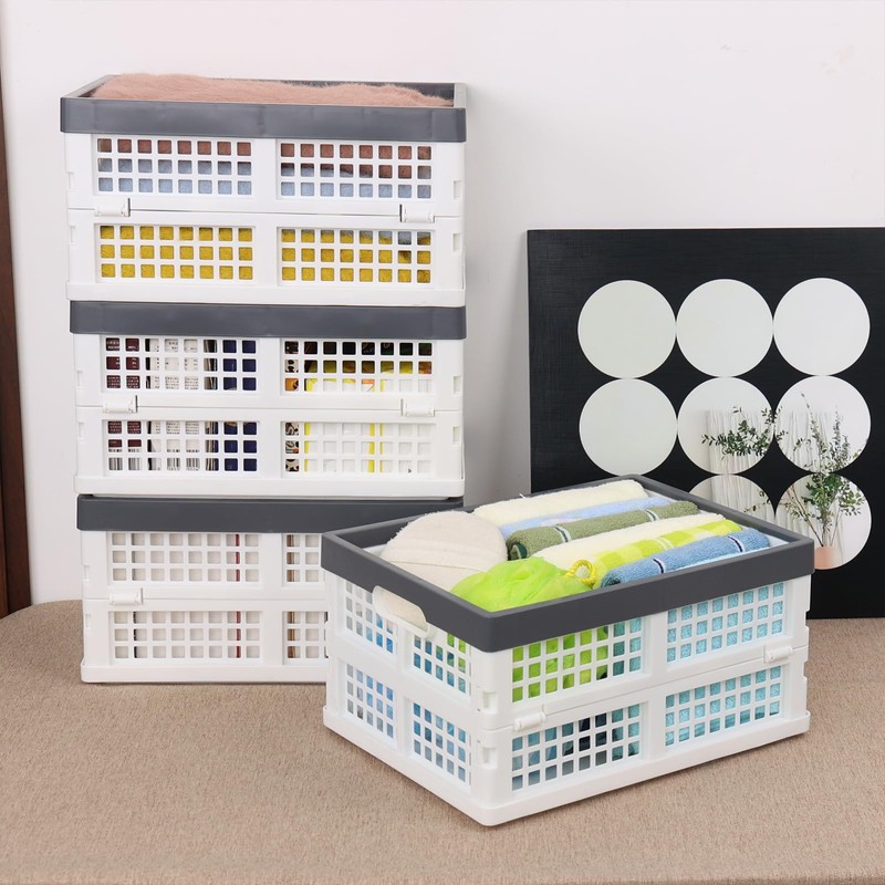 Esdiplot 4-Pack Plastic Collapsible Crates, 15 L Stackable Plastic Folding