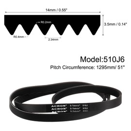 sourcing map 2pcs 510J6 PJ V-Ribbed Belt 6 Ribs 51" Length x 0.55" Width x 0.14" Height, EPDM Rubber Poly V Belt, Multi Wedge Micro V Belt