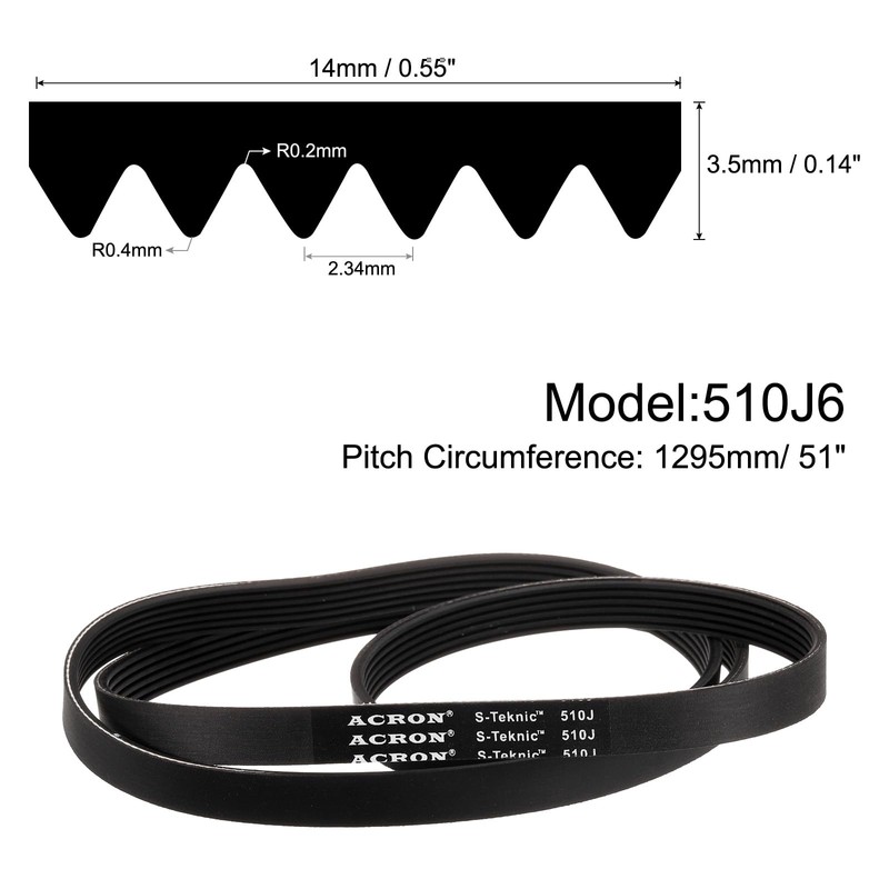 sourcing map 2pcs 510J6 PJ V-Ribbed Belt 6 Ribs 51"