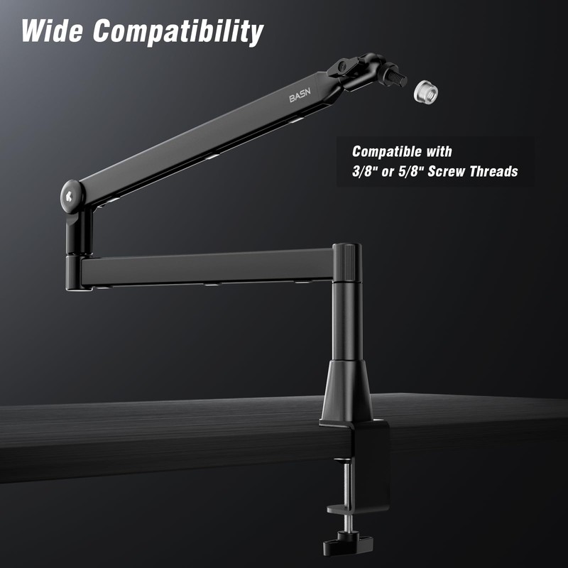 BASN Low Profile Mic Arm, Microphone Boom Arm Stand with