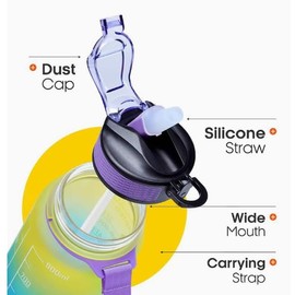 LTJP Sports Water Bottle with Straw and Time Marking, 32oz/1L Capacity, Motivational, Eco-Friendly, BPA-Free for Running, Gym, Yoga, Outdoors, Camping, Cycling