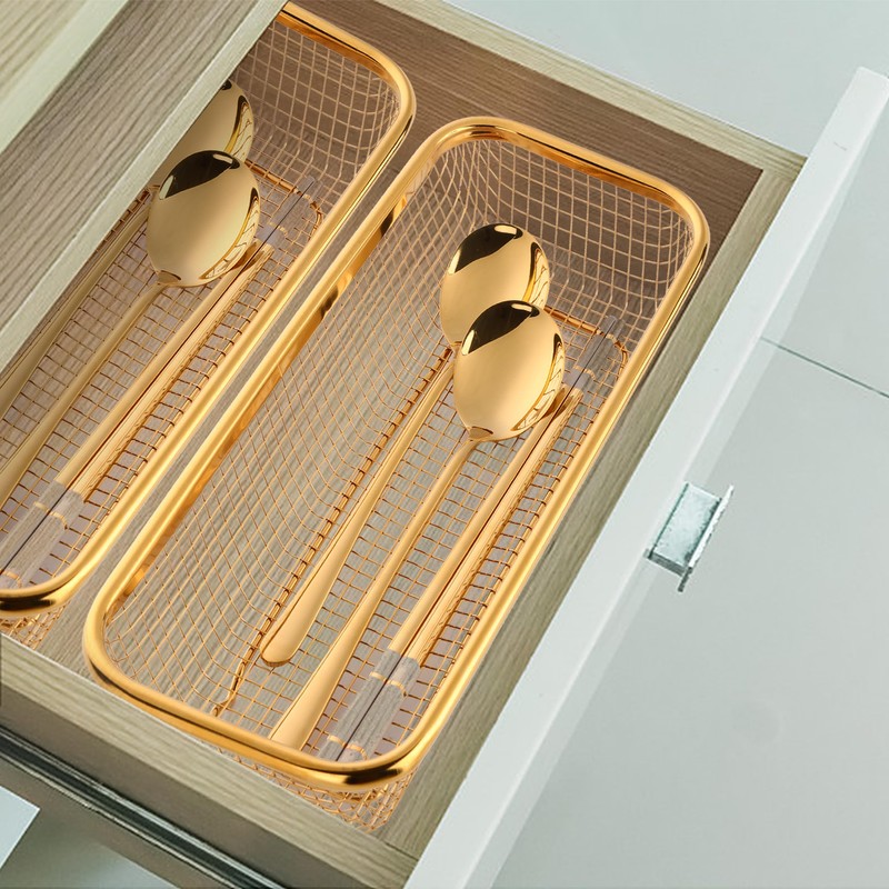 BYEGOU Gold Kitchen Drawer Organizer, Stackable Mesh Storage Baskets, Stainless