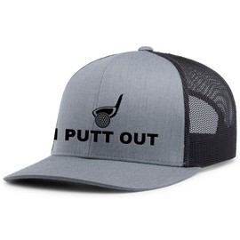 Trenz Shirt Company Mens Golf Hat Funny I Putt Out Golf Ball Mesh Back Trucker Hat, Heather Grey/Black