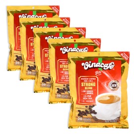 Vinacafe 100 cts 3 in 1 Vietnamese Instant Coffee Gold Red Strong Rich Blend, 100 Sachets (5 Bags of 20 Sachets)
