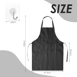 EHDWXVZM 1 x Striped Apron, 1 x Hook, Water and Dirt Resistant Apron, Apron with Pockets, Tie Apron, Kitchen Baking Apron, Cooking Oil Resistant Jumpsuit, Black and White