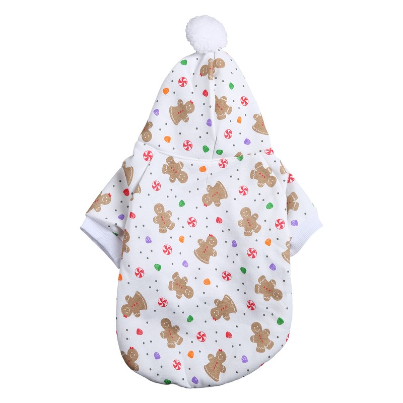 Christmas Dog Hoodie White Background Print Cute Gingerbread Man Dog