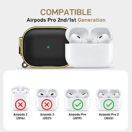 Maxjoy for AirPods Pro 2nd/1st Generation Case with Lock, Cute AirPods Pro 2 Case Lock Protective Hard AirPod Pro Cover for Women Men with Keychain for Airpod Pro (2023/2022/2019), Black/Gold