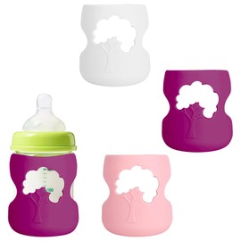 3 Pack Silicone Sleeve Compatible with Dr. Browns Glass Bottles, Silicone Sleeve for Dr Brown, Anti Breakage 5oz Wide Neck Bottle Covers Holder, White Purple and Pink Baby Bottle Holder