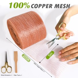 Copper Mesh Rodent Control Copper Wool for Slugs Mice Pest Snail Bird Control 5" x 200 ft Copper Wire for Weep Hole Covers Rodent Mesh