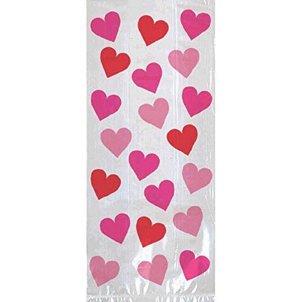 Valentine Key To Your Heart Large Plastic Party Bags | 11"H x 5"W x 3 1/4"D | Pack of 20