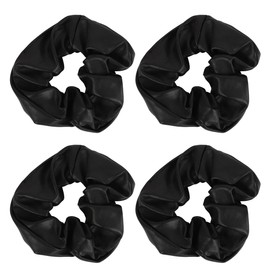 4 Pack Vegan Leather Scrunchies for Women Hair Scrunchy (Black)