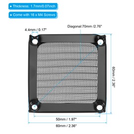 PATIKIL 60 mm Fan Filter Grille with Screws 4 Pack Aluminium Frame Stainless Steel Mesh Dustproof Cover for Computer Case Black