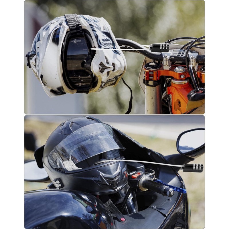 QWORK Motorcycle Helmet Lock, 2 Pack Password Lock & Cable
