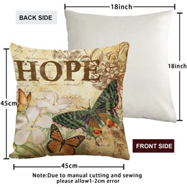 BINXWA Set of 4 Cushion Covers, 45 x 45 cm, Butterfly Decorative Cushion Cover, Cotton Linen Cushion Cover, Sofa Cushion Cover, Outdoor, Garden Decoration