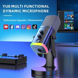 Nuoxiange Nuoxiange YU8 Black USB/XLR Dual-Mode Dynamic PC Gaming Microphone, Games Console Computer/Phone/Tablet Universal Mic, with Noise Reduction RGB Light TikTok/YouTube Streaming Recording Equipment