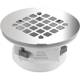 WingTite Pro-Series New Construction Shower Drain - 10 Year Warranty - Made in USA - SD1000 OEM Chrome - Installs from the Top - Fiberglass/Plastic Showers - 2" PVC/ABS - UPC Approved