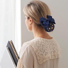 2 Pcs Hair Net with Bow Hair Bun Holder Women Hair Snood Net Bowknot Elastic Mesh Hair Bun Cover Women Hair Clip with Butterfly Ribbon Barrettes Net snood Hairnet (Style1, One size)