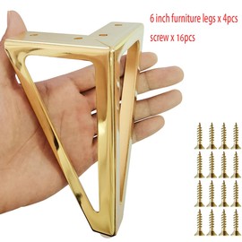 Hyever 6 Inch Gold Furniture Legs Heavy Duty Metal Furniture Feet, Golden Sofa/Cabinet/Table Legs 4Pcs, 6 Inch Cabinet Legs Set of 4,Couch Feet Replacement for Cabinet Dresser (Gold)