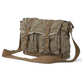 Gootium Canvas Messenger Bag - Vintage Shoulder Bag Frayed Style Boho Purse - Color: Olive Brown