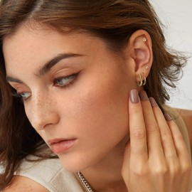 Morfetto 8 Pairs Earring Sets for Multiple Piercing 14K Gold Plated Studs and Hoops Dainty Small CZ Ball Cartilage Earrings