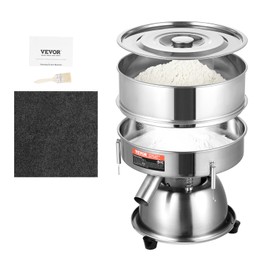 VEVOR Automatic Electric Vibrating Sieve, Stainless Steel Sifter Shaker Machine with 40+60 Mesh, 45W Automatic Powder Sifter Machine Countertop, Electric Sieve Shaker for Flour Powers, Mungbean, Rice