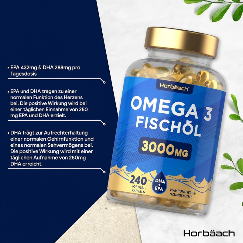 Horbaach Omega 3 Capsules High Dose 3000 mg per Daily