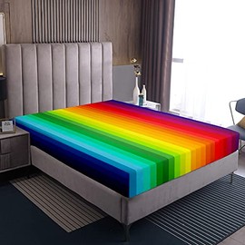 Rainbow Fitted Sheet 100% Microfiber Breathable Colorful Vertical Lines Palette Abstract Art Only Bedsheet No Pillowcases Fitted Sheets Luxury King(150x200+30cm)