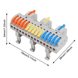 AITRIP 10PCS DIN Rail Terminal Blocks 28-12AWG Quick Wiring Cable Terminal Blocks for Circuit Inline Splices DIY Push-in Conductors Wire Connectors with Guide Rail Clamp (3 in 15 Out)