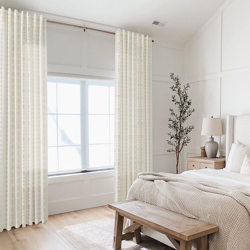 60 Inch Curtains Length,Linen Sheer Boho Farmhouse Floral Printed Pleated