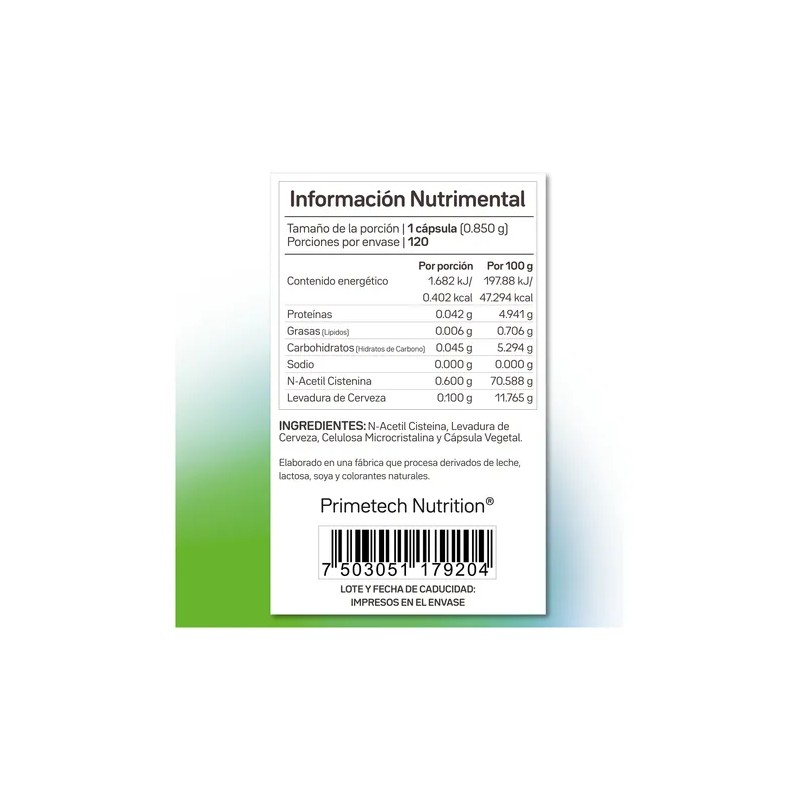 Primet Nac-600 N-acetil Cisteína Nac Antioxidante 120 Cáp