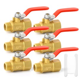 GASHER 6PCS 1/4 Inch Brass Mini Ball Valve Shut Off Switch, 1/4 Inch Male x Female BSP Thread Pipe Fitting