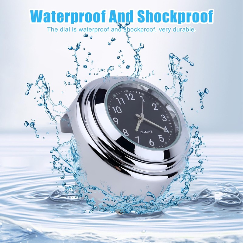 Motorcycle Handlebar Mount Clock, Stainless Steel Waterproof Handlebar Mount Round
