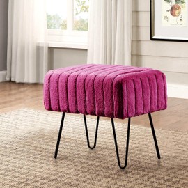 Home Soft Things Super Mink Faux Fur Pink Purple Ottoman Bench 19" x 13" x 17" H, Fuchsia Rose, Living Room Foot Rest Stool Entryway Makeup Bench End of Bed Bedroom Home Decor Chair for Sitting
