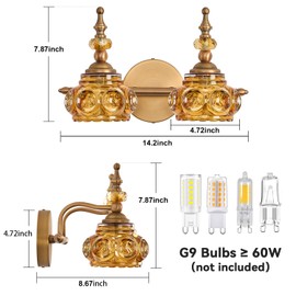 ZILANL Vintage 2-Light Bathroom Lighting Amber Rose Vanity Light Fixtures Wall Sconce with Crystal Glass Shade Rust-Proof and Durable for Bedroom Living Room Hallway