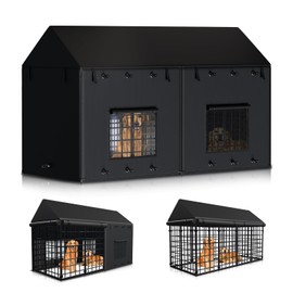 Outdoor Dog Kennel Cover for 8'Dx4'Wx6'H Full Coverage 900D Heavy Duty Waterproof Windproof Covers with EVA Window & Breathable Mesh for Large Dog Cage Outdoor (Cover Only) Black