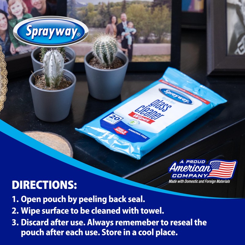 Sprayway Glass Cleaner Wipes, 20ct, Pack of 6 | On-the-Go