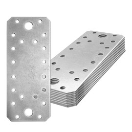 OMIDEAS OMIDEAS 10 x Flat Joining Plates (140 x 55 x 2) Heavy Duty Straight Perforated Braces Brackets Timber Wood Metal Galvanised Steel Fixing Repair Connector