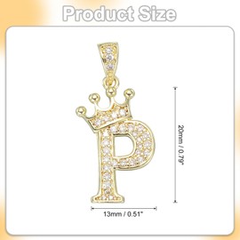 sourcing map A-Z Crown Letter Charm, Alphabet P Pendant Gold Plated Cubic Zirconia Monogram Initial Pendant Name Jewelry for Men Women DIY