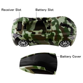 Usbkingdom - mouse inalámbrico de 2,4 GHz, con forma de coche, mouse óptico móvil para juegos con receptor USB, 1600 DPI 3 botones para PC portátil (verde camuflaje)