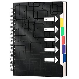CAGIE Notebook with Index A5 Lined Spiral Bound 240 Sheets (120 Pages) Small Spiral Notepad with Index for Work Office School College Essentials, Black, 15 x 21 cm