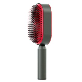 Self-Cleaning Hair Brush, Paddle Hair Brush for Detangling Hair for Women, Rounded Comb for Scalp Massage, Ideal for Wet or Dry Hair (Red)