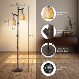 Scenekoy 68" High Farmhouse Rustic Country Cottage Floor Lamp Tree Trunk Faux Wood Column Dark Bronze Wicker Drum Shade Decor for Living Room Bedroom Reading Room
