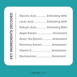 Medix 5.5- Gel exfoliante para el cuidado de la piel sin enjuague MEDIX 10% Glycolic Acid + Lactic Acid | Exfoliante corporal AHA
