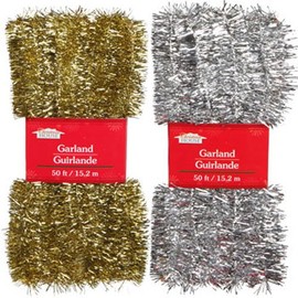 Christmas Decor - Silver & Gold Tinsel Garlands, 50 ft. (Set of 2)