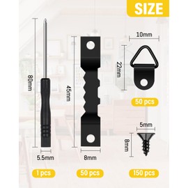 Caianwin 251Pcs Picture Hanging Kit, Wall Hooks for Hanging Pictures, Picture Hangers Set with Sawtooth, D Ring, Screws, Picture Hanging Tool for Photo Frames, Paintings, Mirrors (Black)