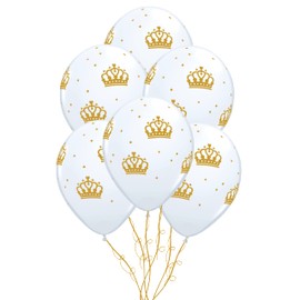 Qualatex Crown Latex Balloons 11" Princess Party Decorations, Pack of 6 Helium Balloons, White,22968